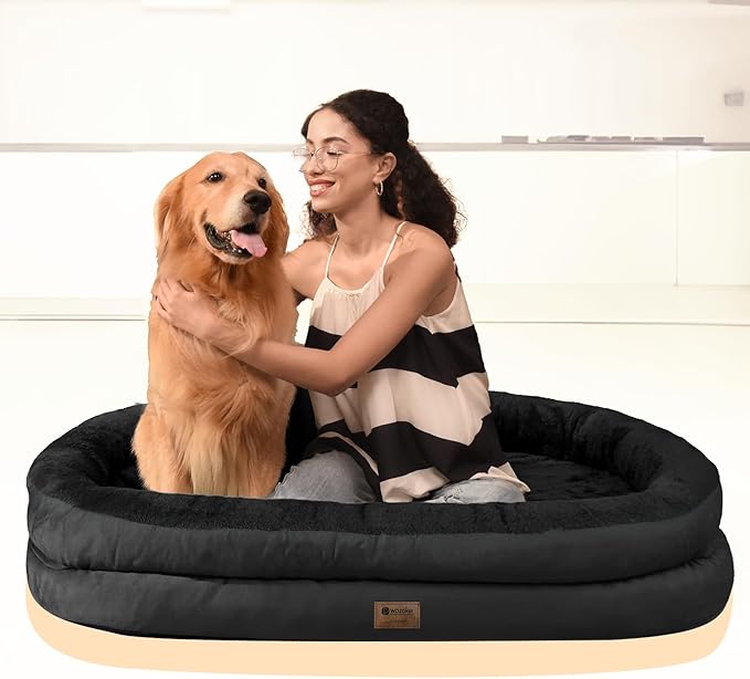 Orthopedic Jumbo Dog Bed for Extra Large Dogs, Giant Waterproof Dog Bed for Large Breed Dogs, Supportive Egg Crate Foam Pet Bed with Removable Washable Cover & Non-Slip Bottom, Black