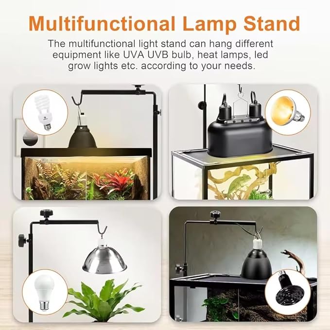 EatingBiting Amphibian Reptile Lampshade Lamp Holder Adjustable Extendable Metal Floor Lamp Holder Portable Animal Heating Lamp Holder for Lizards Turtles Tank Feeding Box 25-37inch