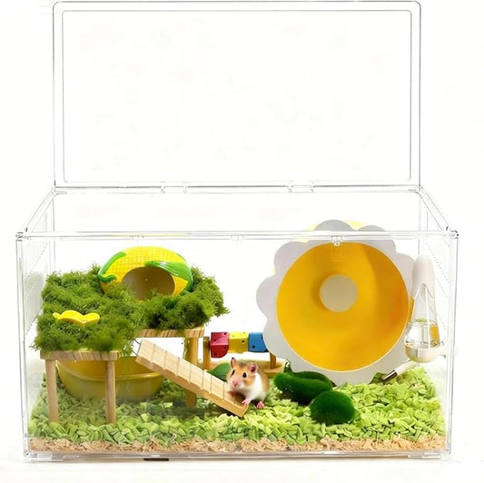 Large Clear Hamster Cage, 23.6 x 13.8 x 12.2 Inches, Transparent Pet Habitat with Ventilation and openable Top Cover, cage only
