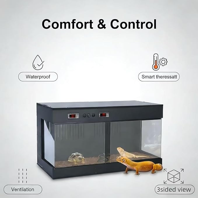 PVC Reptile Terrarium Tanks Enclosure for Ball Python Snake Gecko Bearded Dragon, PVC Reptile Lounge Habitat with Glass Sliding Door and Intelligent Thermostat (33gallons)