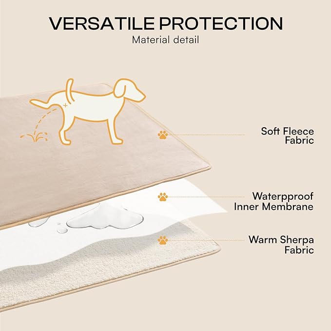 Luciphia Waterproof Pet Blanket, Liquid Pee Proof Dog Blanket for Sofa Bed Couch, Reversible Sherpa Fleece Furniture Protector Cover for Small Medium Large Dogs Cats, Khaki+Beige Small???40" x 28"???