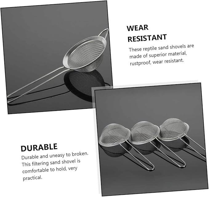 TOYANDONA 2pcs Reptile Excrement Sand Shovel Mesh Cleaning Tool for Tortoise Lizard Snake Scorpion Easy to Clean Silver Design