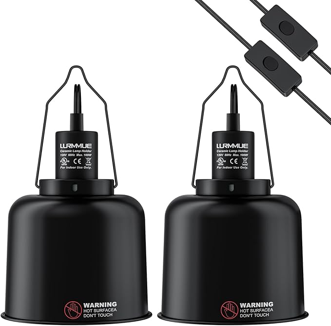 2 Pack 5.5" Deep Dome Reptile Heat Lamp Fixture with Clamp, ETL Certified Ceramic Socket for UVA/UVB Basking Bulbs & Heat Emitters, for Bearded Dragons, Turtles, Lizards, Snakes, Geckos, Terrariums