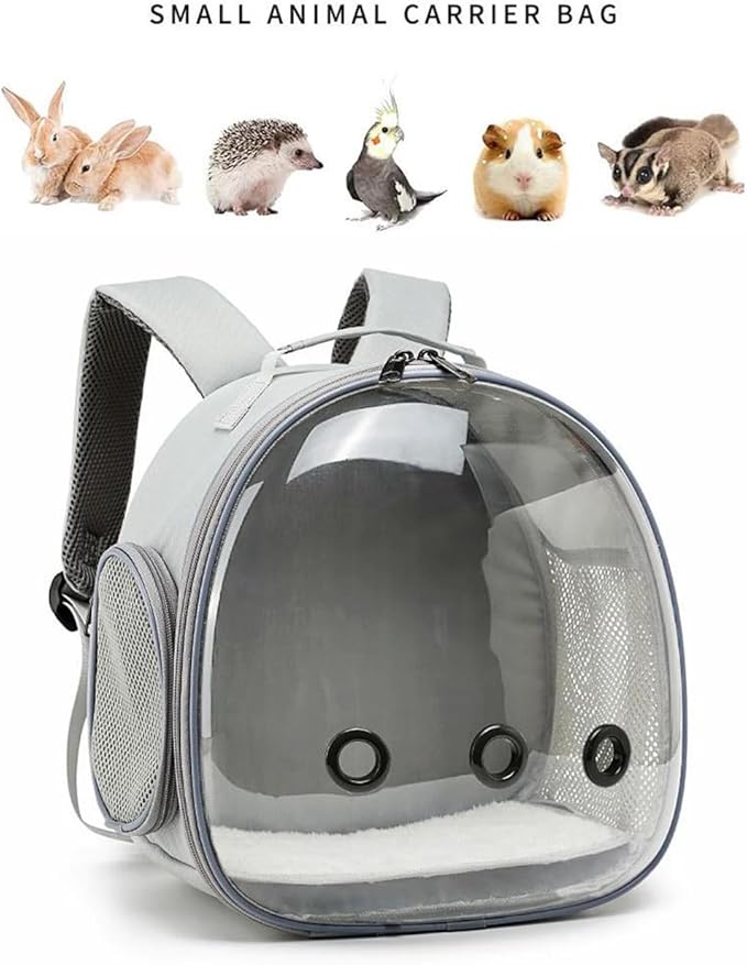 Periglo Pet Carrier Cage, Small Parrot Cage Pet Backpack, Portable Animal Carrier Travel Cage, Indoor and Outdoor Cage for Parrot, Hedgehog, Rat Parrot, Rabbit, Grey