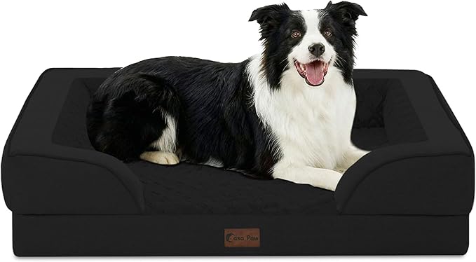 Orthopedic Dog Beds for Large Sized Dogs, Waterproof Memory Foam Large Pet Bed with Sides 35x22Inch, Non-Slip and Egg-Crate Foam Big Dog Couch Bed with Removable Washable Cover, Black