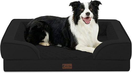 Orthopedic Dog Beds for Large Sized Dogs, Waterproof Memory Foam Large Pet Bed with Sides 35x22Inch, Non-Slip and Egg-Crate Foam Big Dog Couch Bed with Removable Washable Cover, Black