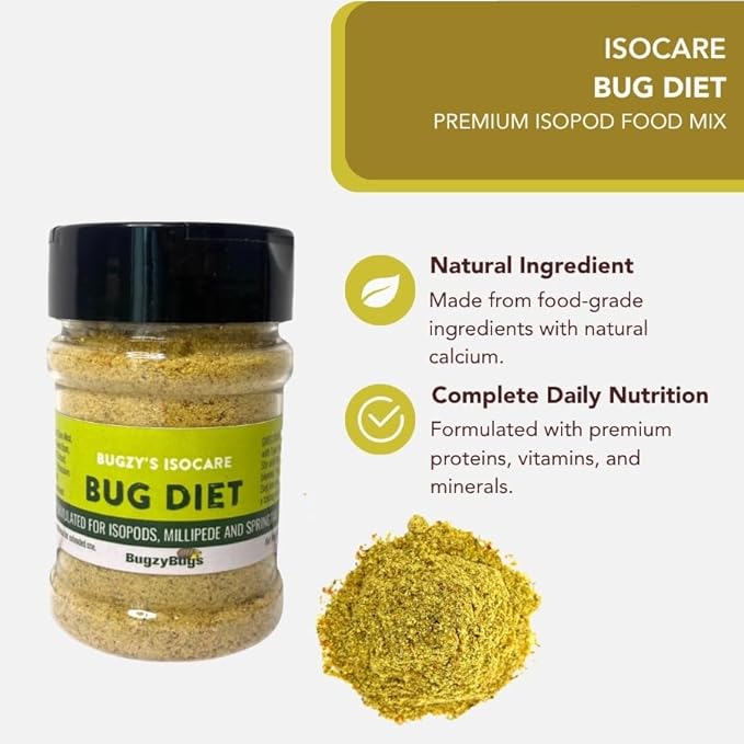 IsoCare Isopod Food All Natural Nutrients Complete Diet for Bugs Isopods Millipede & Springtails 5oz Shaker