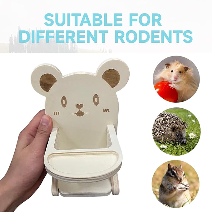 Handmade Wooden Hamster Dining High Chair - Small Animal Cage Accessories Habitat Decor House Photo Props - Small Animal Toys for Mice, Rat, Hedgehog, Rodents (Wood)