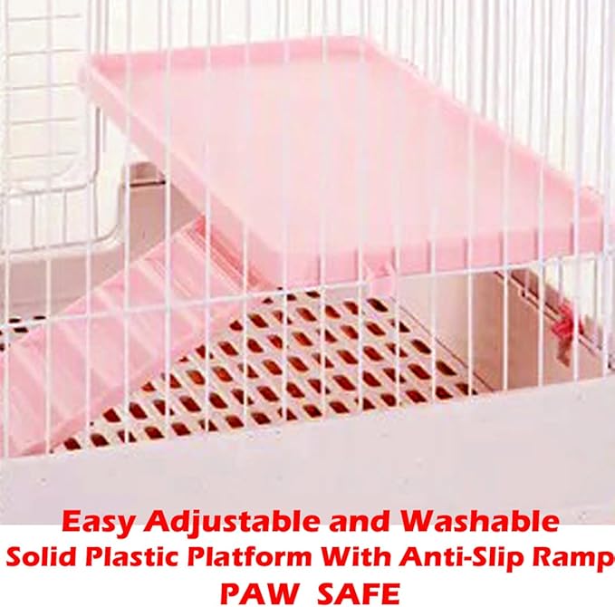 Pink Large Deluxe Indoor Outdoor Guinea Pig Chinchilla Ferret Squirrel Hedgehog Kitten Rabbit Bunny Hutch House Critter Habitat Easy Pull Out Clean 2-Inch Deep Tray with Rolling Casters