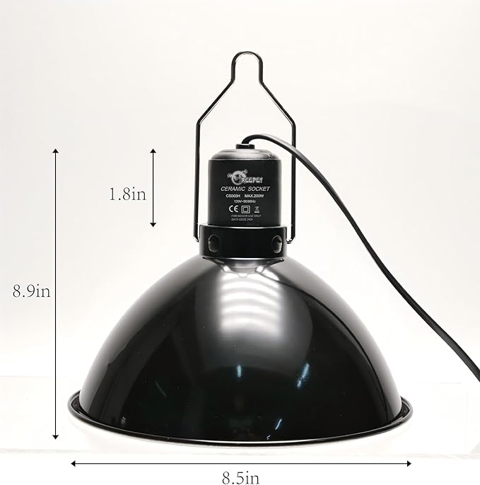 Reptile Light Fixture 8.5 Inch Deep Dome Lampshade, Reptile Heat Lamp Fixture with Separate Switches Fit for UVB Bulb Basking Heat Bulb for Reptile Glass Terrariums