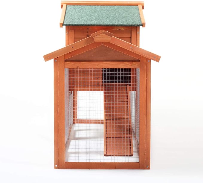 Sandinrayli 2-Tier Outdoor Wooden Rabbit Chicken Pet Hutch House with Run, Elevated Retreat, Ramp, Door (Orange)