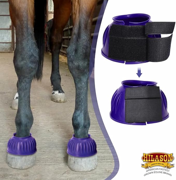HILASON Western Horse Rubber PVC Ribbed Double Hook and Loop Bell Boots Training Protective Shock Absorbing Leg