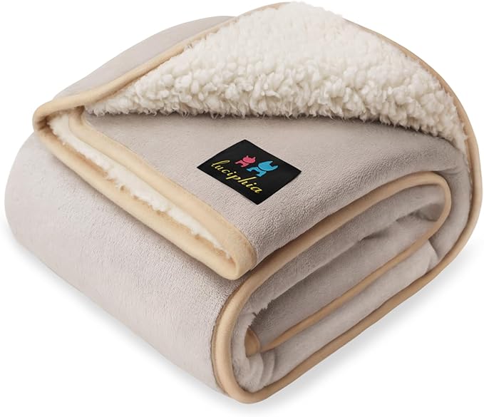 Luciphia Waterproof Pet Blanket, Liquid Pee Proof Dog Blanket for Sofa Bed Couch, Reversible Sherpa Fleece Furniture Protector Cover for Small Medium Large Dogs Cats, Khaki+Beige Small???40" x 28"???