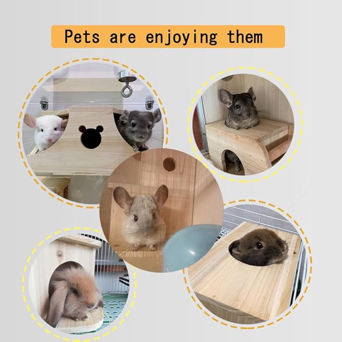 Chinchilla House Pet House Chinchilla Hideout Rabbit House Natural Wooden No Paint Safe Durable Teeth Grinding（Small）