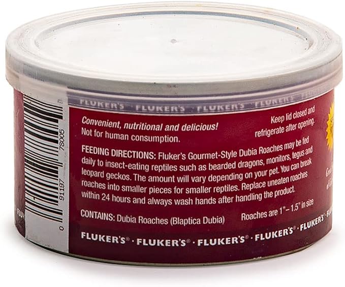 Fluker's Gourmet Canned Food for Reptiles, Fish, Birds and Small Animals, Dubia Roaches, 1.2 oz