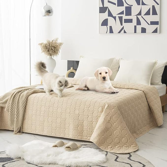 Tcksstex Waterproof and Anti-Slip Dog Bed Cover and Pet Blanket Sofa Pet Bed Mat ，car Incontinence Mattress Protectors Furniture Couch Cover for Most Cats Dogs, Pets (82x82- Beige)