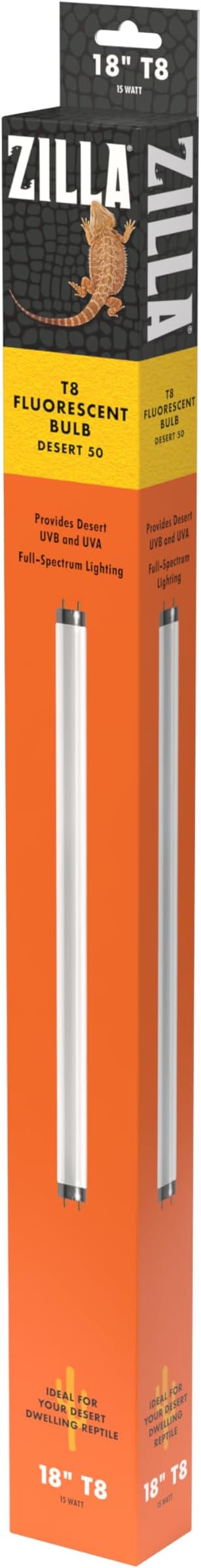 Zilla Reptile Pet Habitat Lighting UVB Fluorescent Desert T8 Light Bulb, 15 Watt