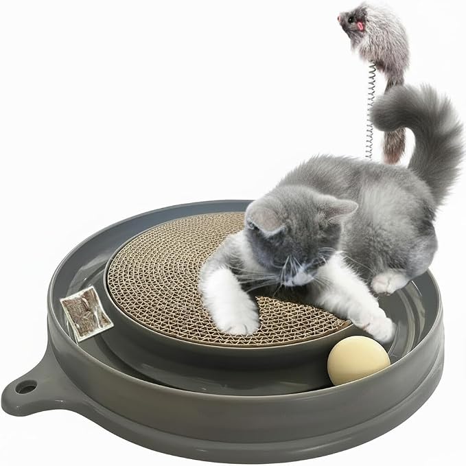AUOON Cat Scratcher Toy with Ball Track for Indoor Cats and Kittens, Gray by AUOON