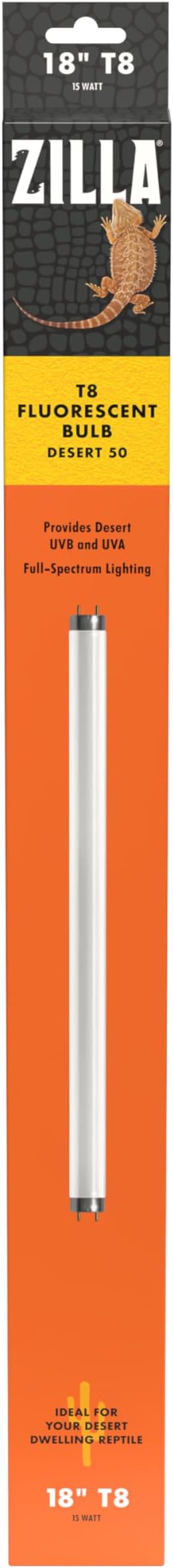 Zilla Reptile Pet Habitat Lighting UVB Fluorescent Desert T8 Light Bulb, 15 Watt