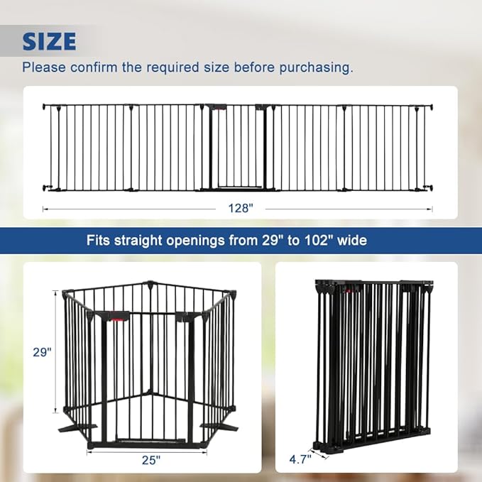 AGESISI Freestanding Dog Gates with Door Walk Through, Extra Wide Doggy Door 125" W x 29" H Pet Gate Safty 5 Panels Dog Fence for Stairs, Doorways