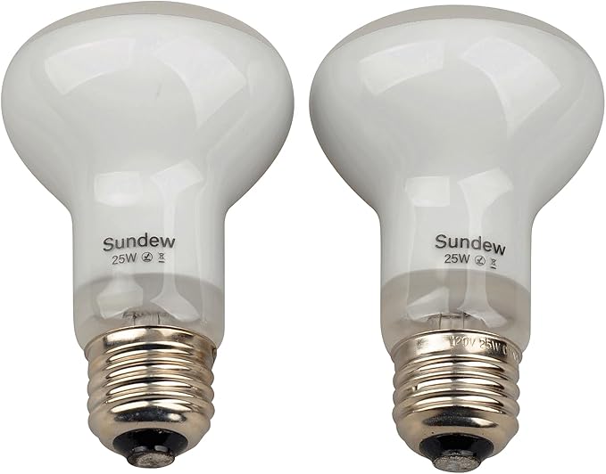 Sundew 2-Pack 25W/50W Reptile Heat Bulb, Dimmable Basking Spot Lamp for Reptiles & Amphibians, Daytime Heating Light for Bearded Dragon, Gecko, Lizard, Snake, Turtle - E26 Base (25, Watts)