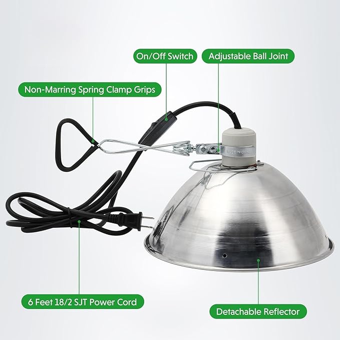 Simple Deluxe Adjustable Clamp Lamp with 10.5" Aluminum Reflector and Bulb Guard, 250W E26 Socket (Bulb Not Included), 6ft 18/2 SJT Cord,Silver