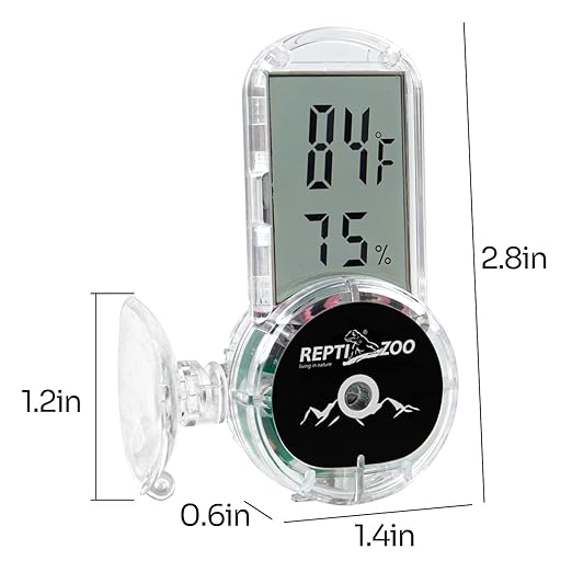 REPTI ZOO Upgraded Reptile Terrarium Thermometer Hygrometer,Digital Pet Temperature and Humidity Gauge with Suction Cup for Reptile Rearing Box Tank,4-Sides Mounting