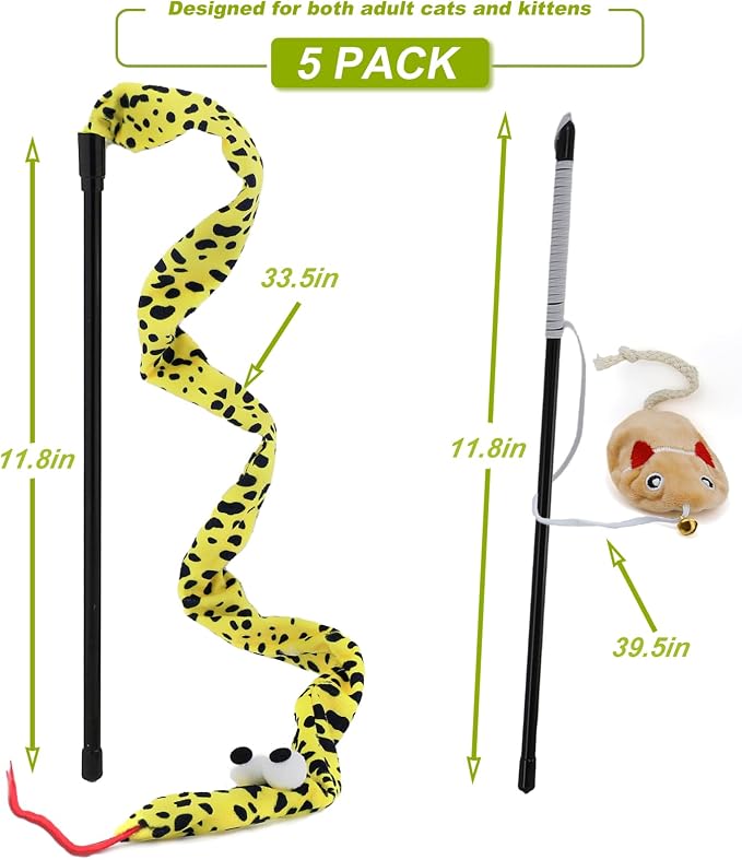 Interactive Cat Toy Wand with Catnip Mouse, Cat Teaser Wand Rainbow String for Bored Indoor Adult Cats and Kittens (5 Pack) - Image 4