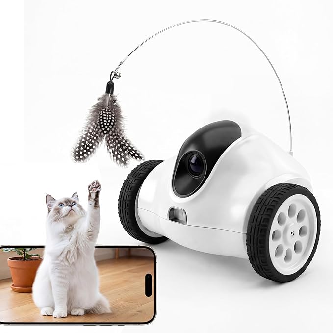 Pet Robot Camera,Movable Robot Pet Cam Indoor with Phone APP,Long Distance on Wheels,Home Security Robot 720P Cat Camera Night Vision,2-Way Talk WiFi Cam Pet with 2.4G