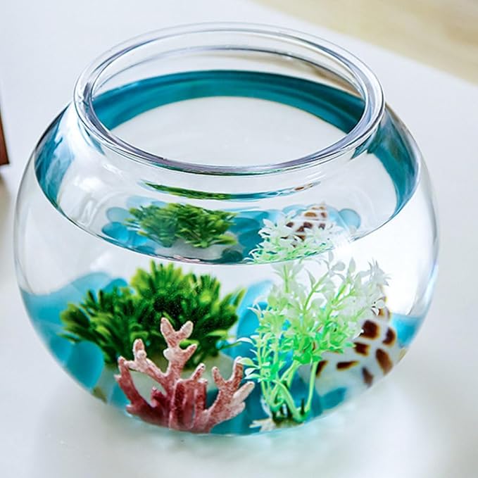 Happyyami Spherical Plastic Fish Tank 3 Gallon Clear Fish Bowl for Goldfish Shrimp Turtle with DIY Miniature Water Garden and Home Office Decor