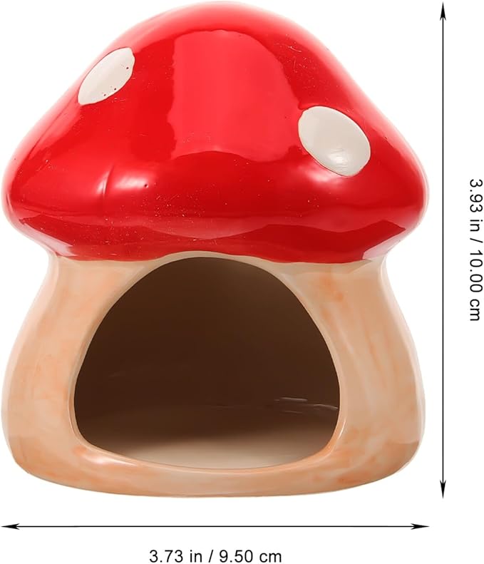 ABOOFAN Ceramic Hamster Hideout Mushroom Design Cooling Nest Small Animal Habitat Shelter for Dwarf Hamsters Gerbils and Mice