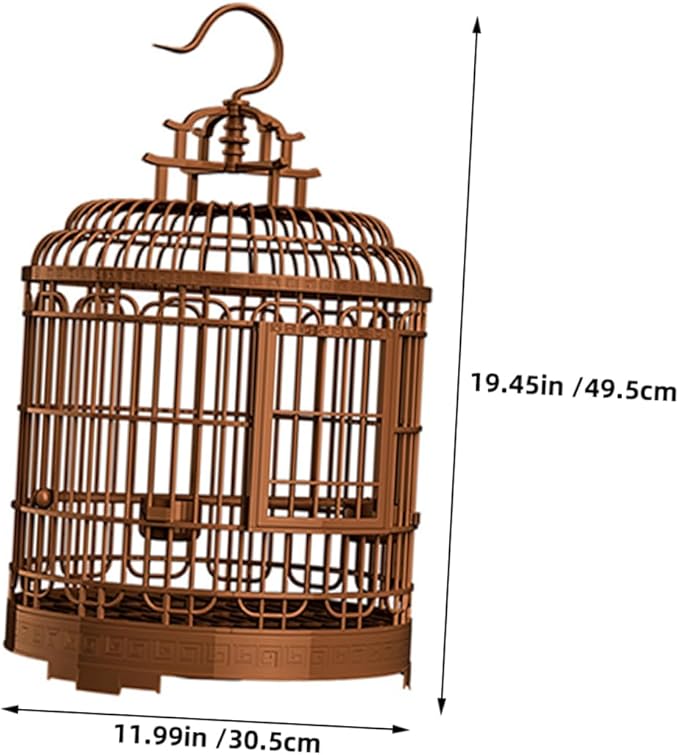 Large Vintage Bird Cage Carrier for Parrots and Parakeets Portable Plastic Travel Birdcage Hook for Outdoor Use Features Removable Tray and Stylish Design