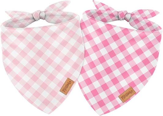 FYSUIMU 2Pcs Spring Summer Pink Plaid Dog Bandanas Valentine's Triangle Pet Scarf Adjustable Puppy Neckerchief Dog Bib for Medium Large Cat Costume Accessories