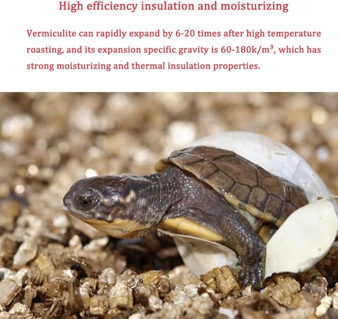 Flushbay Reptile Feeding Box Turtle Transport Breeding Box Egg Incubator Container with 1.1lb Reptile Substrate Vermiculite Bedding for Snake Tortoise Lizard Hatching Eggs
