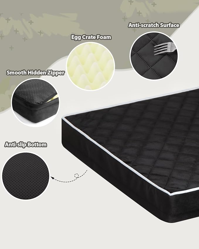 NUPIDA Orthopedic Dog Beds Large Sized Dog Waterproof Pet Kennel Pad with Removable Washable Cover and Non-Slip Bottom, 35x23 Inch, Black