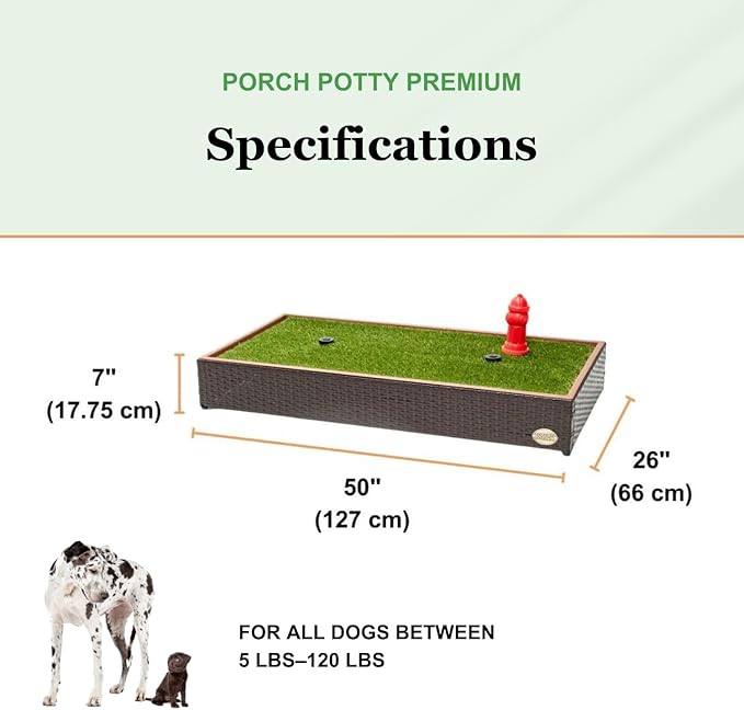 Porch Potty Premium with Spinklers, Outer Dimensions 26" x 50" x 7", Grass Area 8 Square Feet (4' x 2')