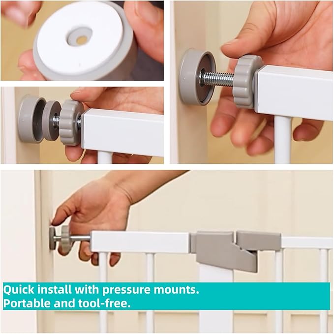 53.46"-55.63" Baby and Pet Safety Gate, 30" Tall Metal Walk-Thru Gate for Doorways & Stairs, Easy One-Hand Open, Dual Lock, Extensions & Wall Mounts Included (White, 29"-54" W x 30.5“H)