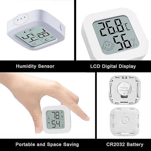 Reptile Tank Thermometer, Mini Digital Hygrometer Thermometer Gauge, Indoor Outdoor Temperature Humidity Meter for Greenhouse Humidors Incubators Reptile Terrarium Jars, Fahrenheit (℉) or Celsius(℃)