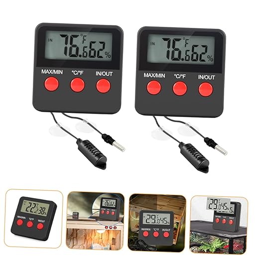 HANABASS 2Sets Digital Hygrometer and Reptile Temperature Monitoring Device for Lizard Tanks Indoor Humidity Control with Display for Accurate Readings