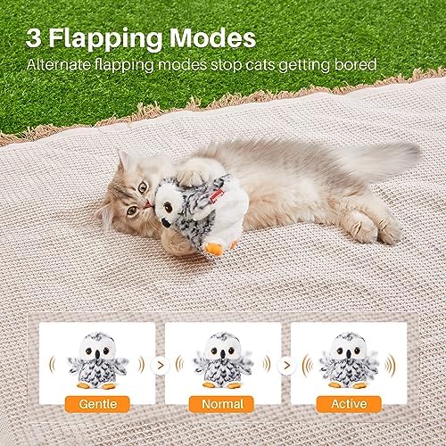 Potaroma Flapping Owl Cat Toys (No Flying), Lifelike Bird Chirp, Rechargeable Touch Activated Kitten Toy, Interactive Catnip Kicker Exercise Toys 4.0" for All Breeds - Image 3