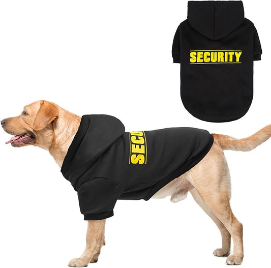 SCENEREAL Security Dog Hoodie Sweater - Brushed Fleece Dog Clothes with Hat, Warm Winter Coat for All Weather, XXL