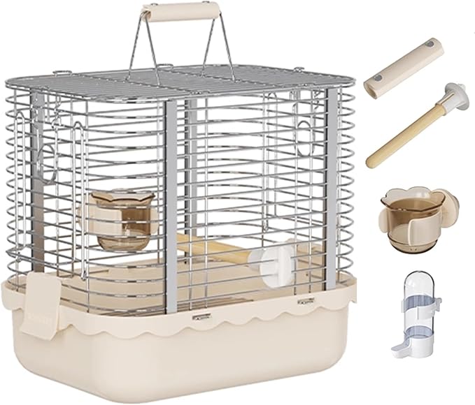 Bird Carrier Travel Cage Parakeet, Portable Outdoor Bird Cage Indoor Bird Aviary for Parrots, Canaries, Lovebirds, Quakers(Small(Brown))