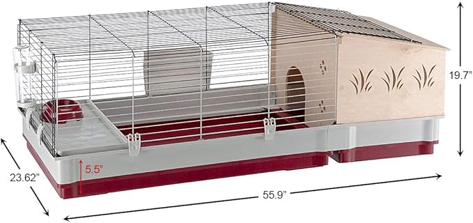 Ferplast Krolik Extra-Large Rabbit Cage w/ Wood Hutch Extension Rabbit Cage Includes All Accessories and Measures 55.9L x 23.62W x 19.68H and Includes ALL Accessories