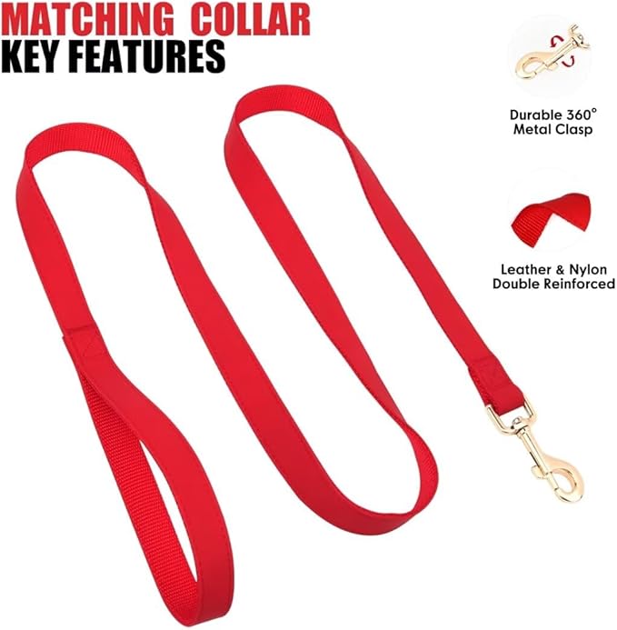 PET ARTIST Soft PU Leather Dog Collar and Leash Set, Bright & Stylish 5FT PU Leather Leash and Collar Set, Durable Pet Collars with Quick Release Metal Buckle for Small Dogs,Red,S(9"-14")