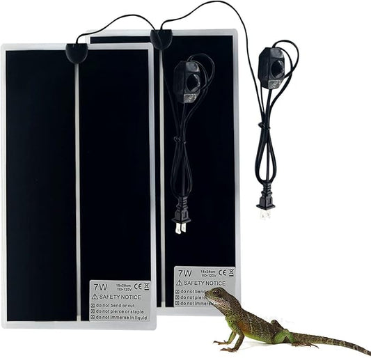 Reptile Heating Mat, 2PCS Reptile Heating Pad with Temperature Adjustment for Reptiles Tortoise Snakes Lizard Gecko Hermit Crab Amphibians - Removable Terrarium Heat Mats(7W, 6x11 inches)