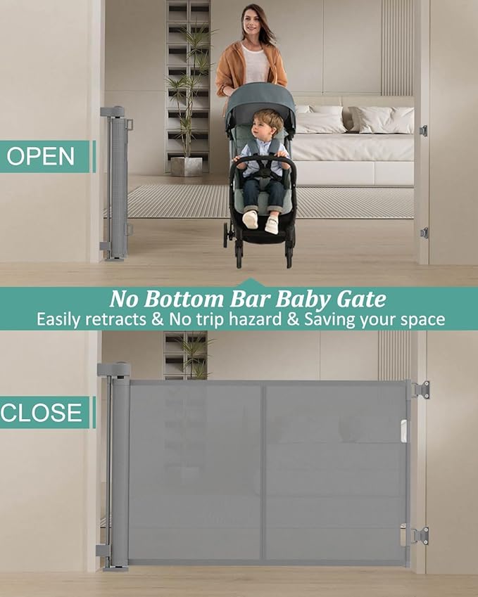 Miumoon 50 inch Retractable Baby Gates 42 inch Tall, Retractable Gate with Reinforced Strip Design to Prevent Crawling Through, Retractable Dog Gate for Stairs, Doorways, Hallways