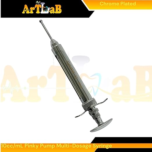 5.5in Pinky Pump Syringe with 7/8" Wide Feed Tube, 10mL Capacity, Snake & Reptile Feeding Tool - Veterinary Syringe (Chrome)
