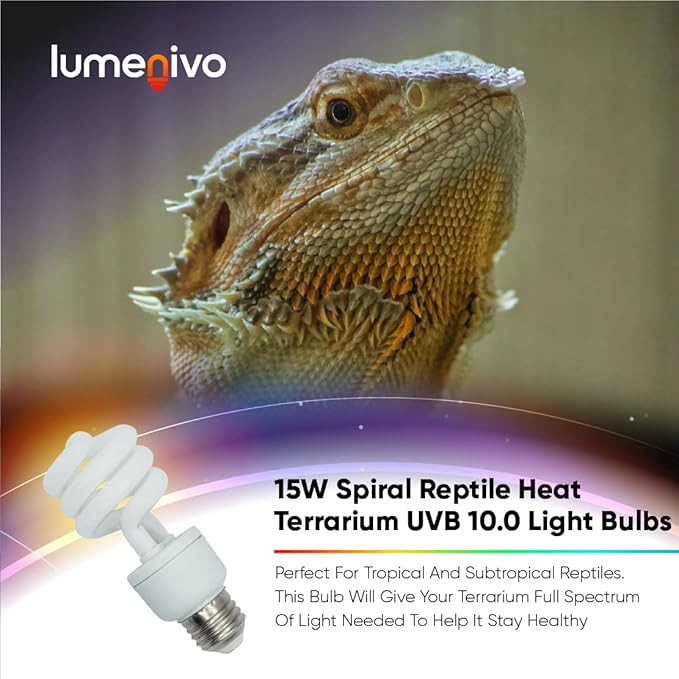 lumenivo UVB Reptile Light 15W 10.0 Desert Terrarium UVB Bulb for Bearded Dragon, Dwarf Monitors, Veiled Chameleons - Simulates UVB from The Sun to Help in Calcium Absorption - 120V - 2 Pack