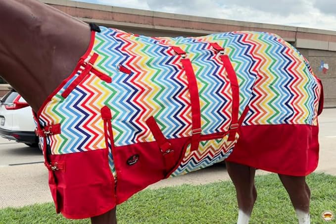 Rainbow Zigzag 70 in HILASON 1200D Winter Waterproof Poly Horse Turnout Blanket Belly Wrap