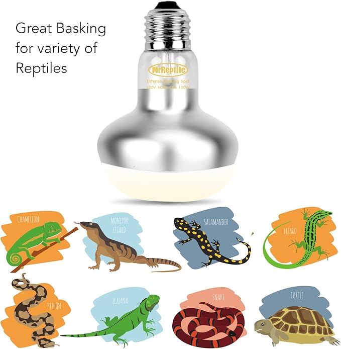 MRREPTILE Reptile Heat Lamp, 2-Pack 75W Intense Basking Spot, Reptile Basking Bulb, Bearded Dragon Basking Light, Simulated Natural Midday Basking for Reptiles Snakes Lizards Tortoise Chickens Heater